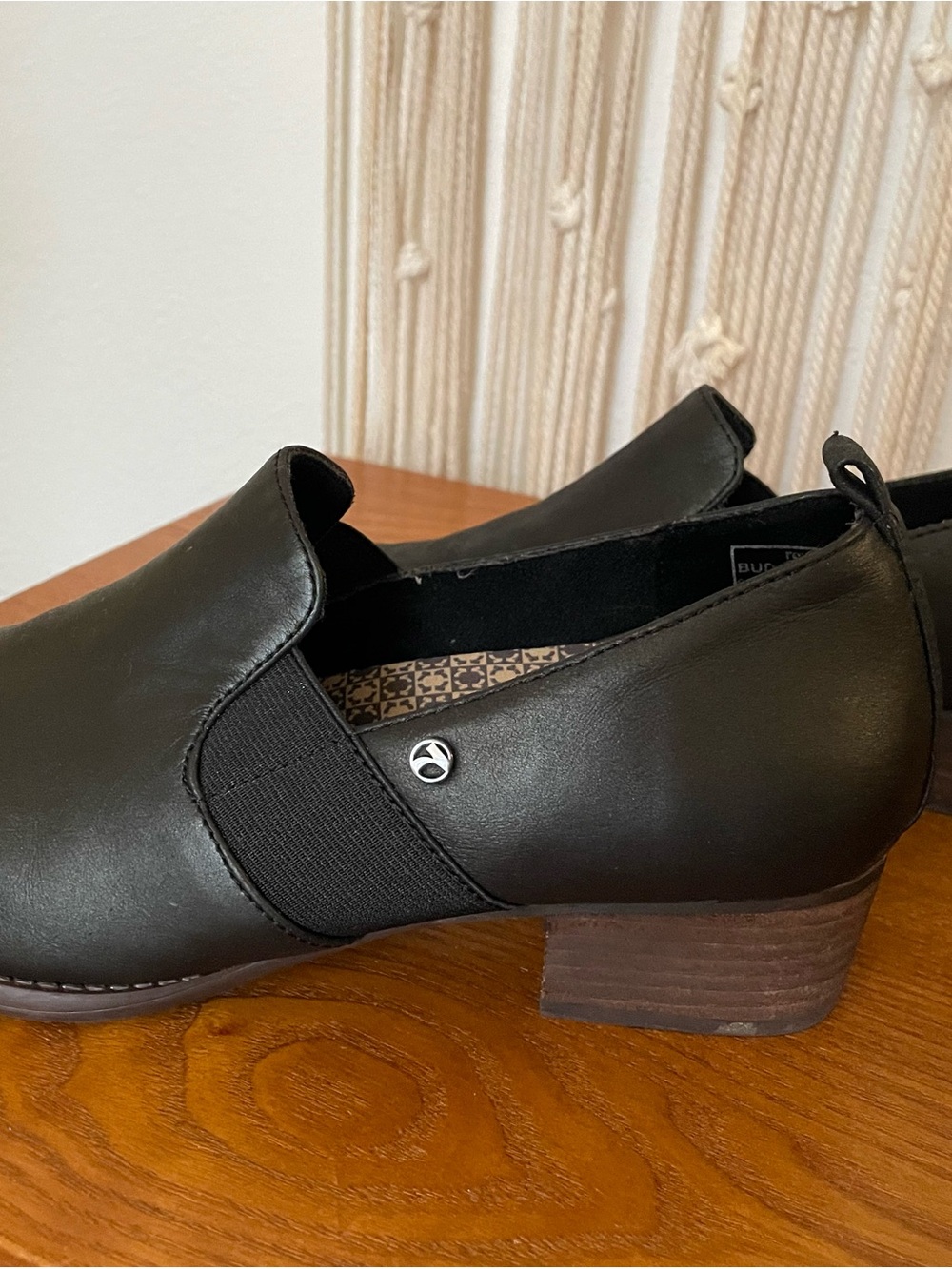 Black Slip-On Ankle Booties with Low Stacked Heel